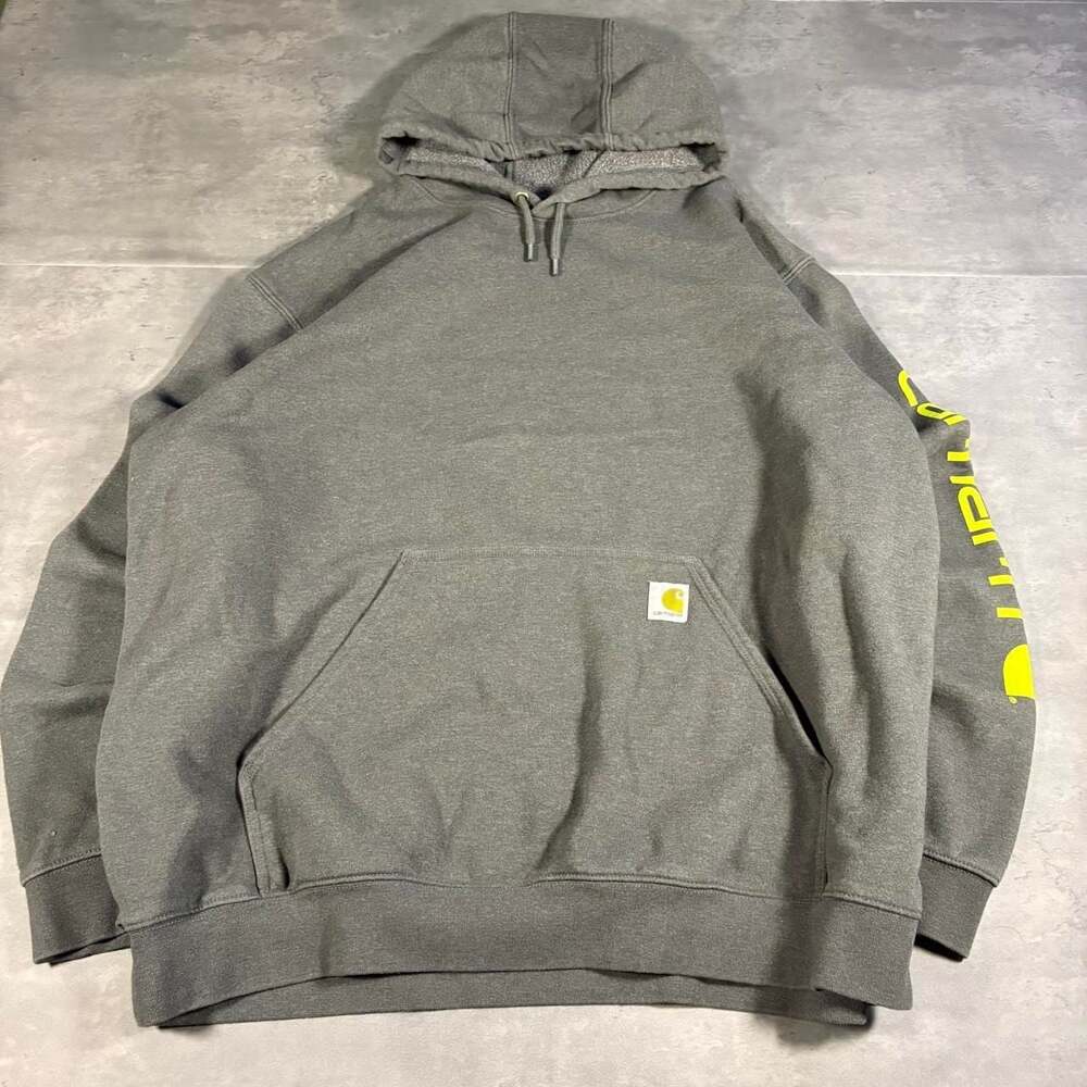 Carhartt Loose Fit Logo Sleeve Pullover Hoodie Grey Size 2XL